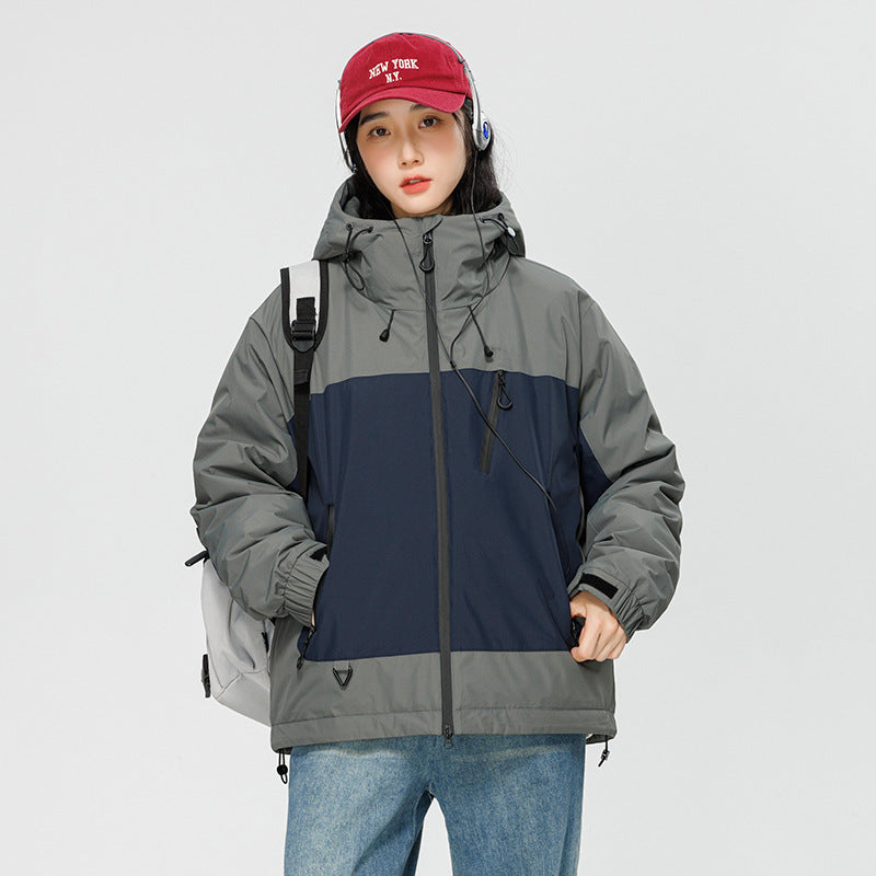 Contrast Color Casual All-matching Down Coat Shell Jacket Trendy Mechanical Style American Retro