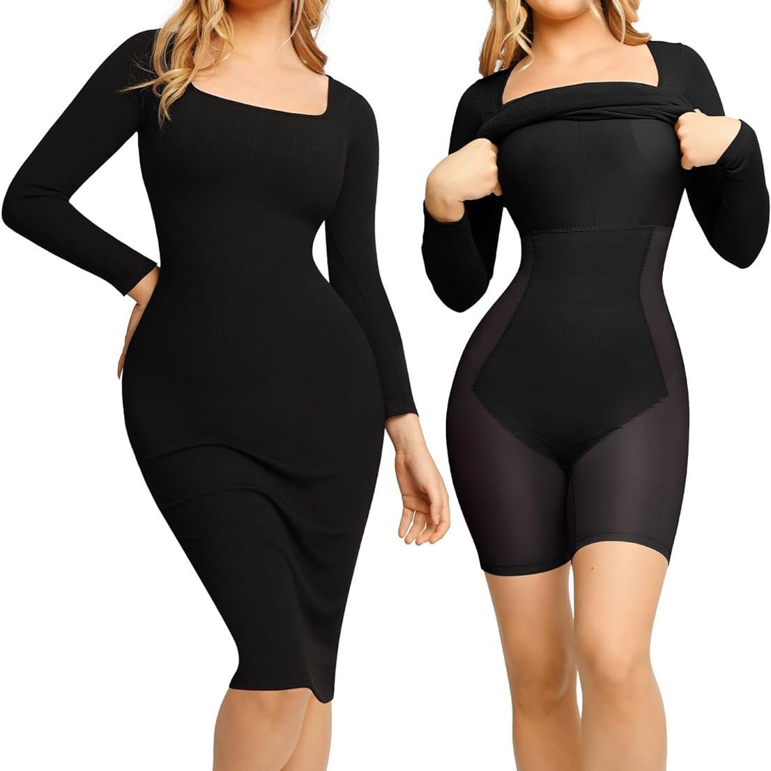 Belly Contracting Two-in-one Long Sleeve Body Shaping Dress