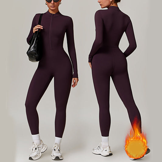 Zipper Long-sleeved Jumpsuit Yoga Fitness Sports Pants Bodysuit Women