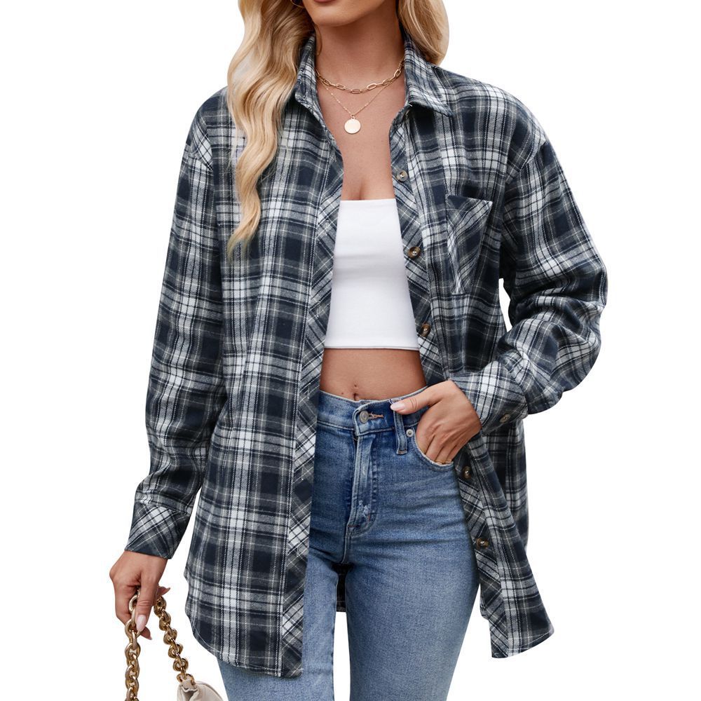 Casual Fashion Hot Girl Loose Plaid Shirt