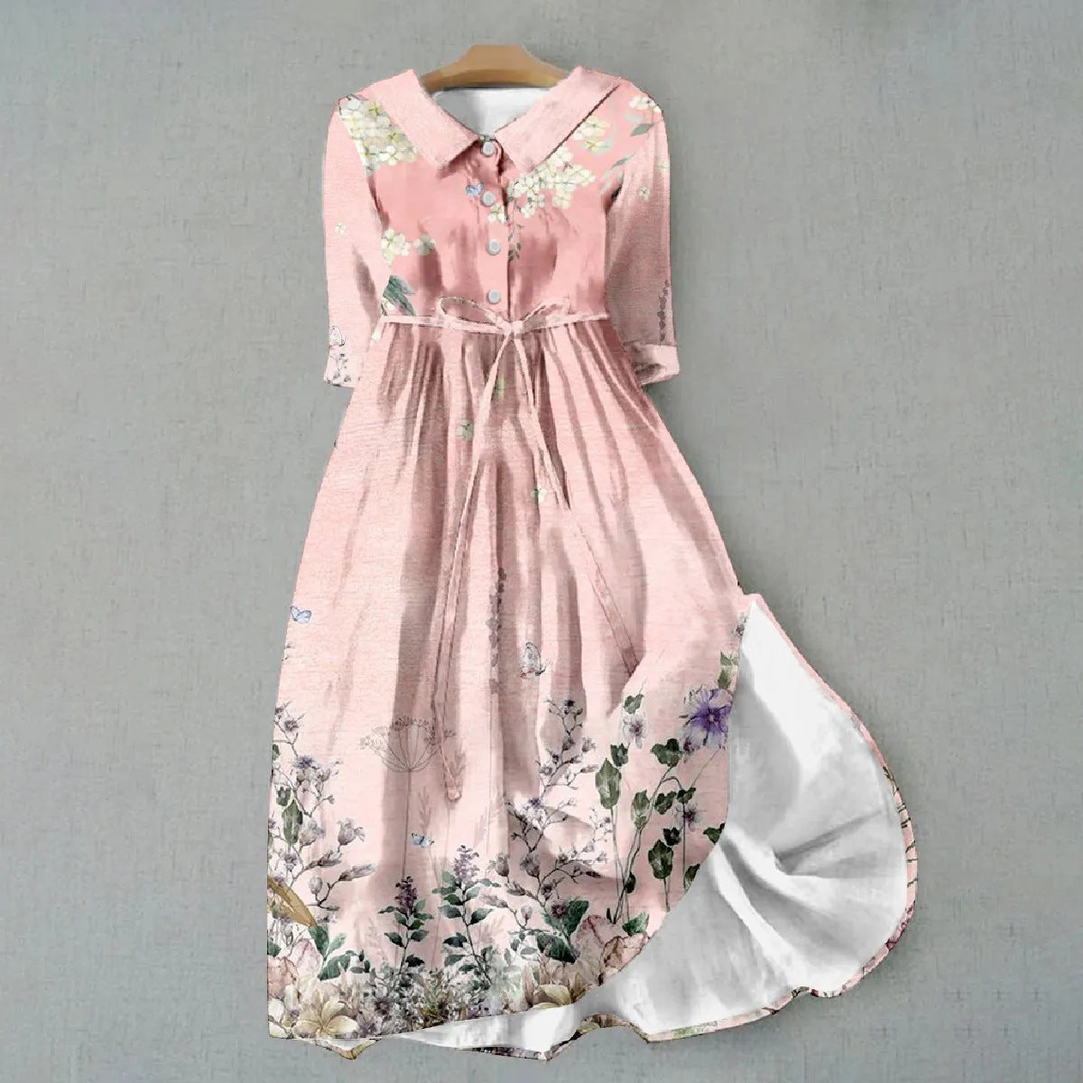 Creative Flower Shading Three-quarter Sleeve Temperament Elegant Dress Women