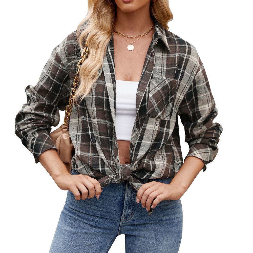 Casual Fashion Hot Girl Loose Plaid Shirt