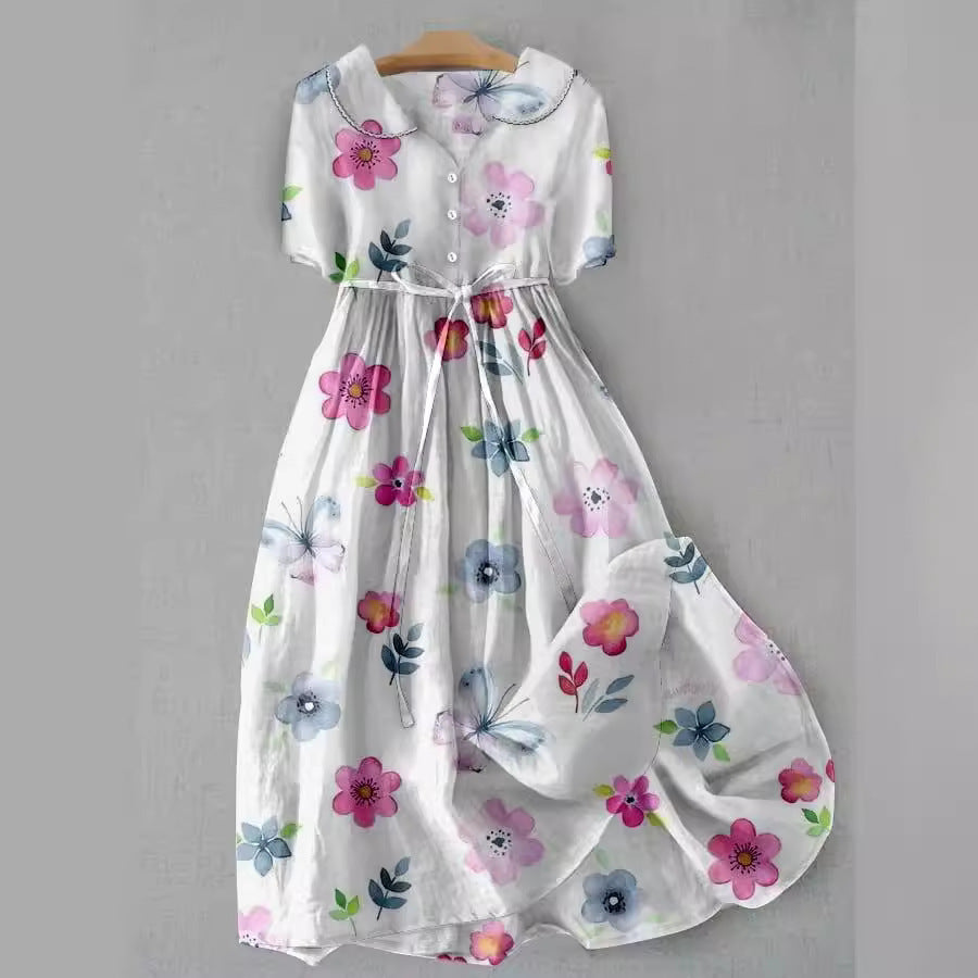 Creative Flower Shading Three-quarter Sleeve Temperament Elegant Dress Women