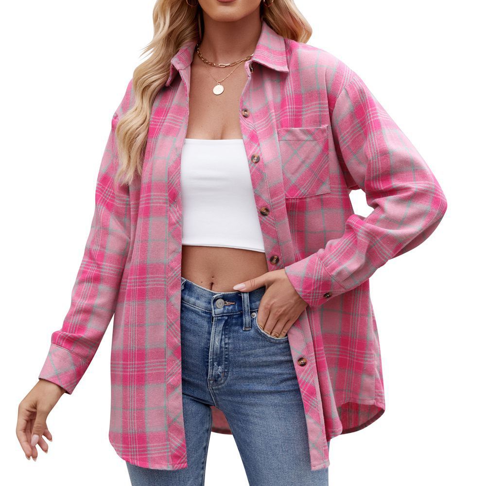 Casual Fashion Hot Girl Loose Plaid Shirt