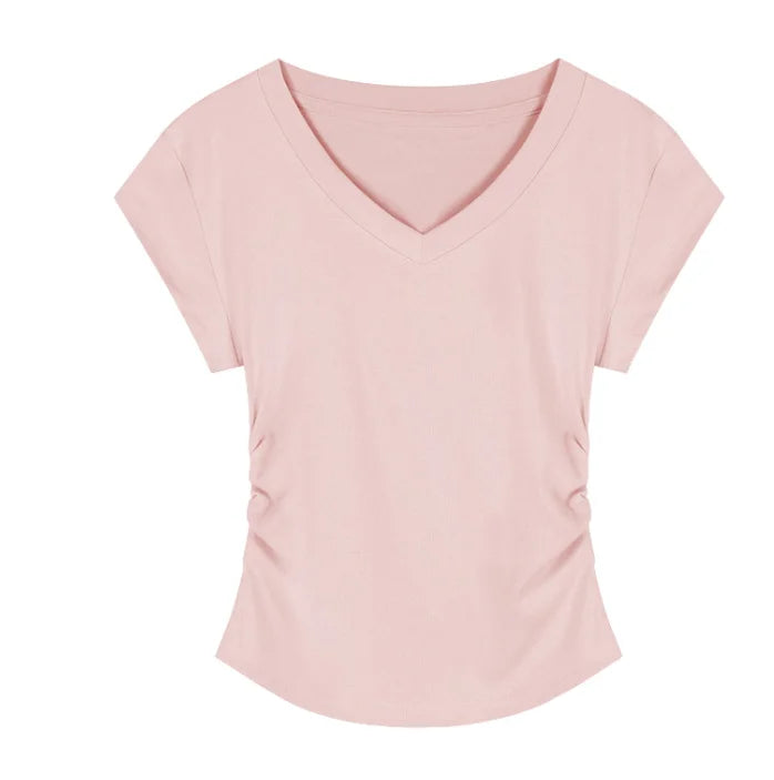 -neck short-sleeved square shoulder