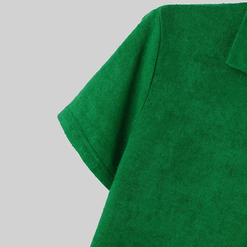 Shirts Solid Color Lapel Short Sleeve Knitted Streetwear Men Clothing Summer 2024 Fashion Casual Tee Tops