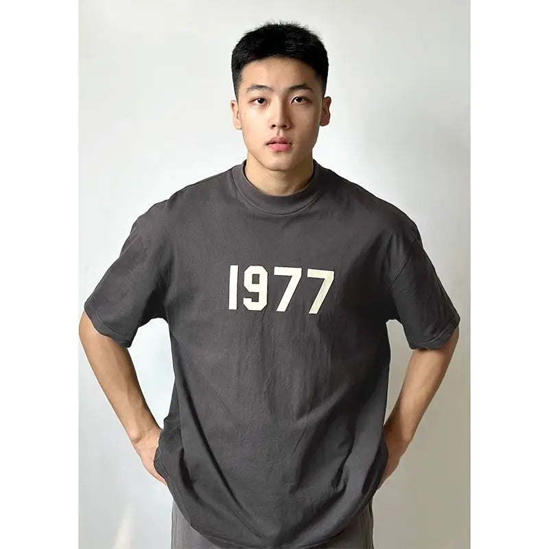 Korean simple printed trendy brand cotton round neck men short-sleeved