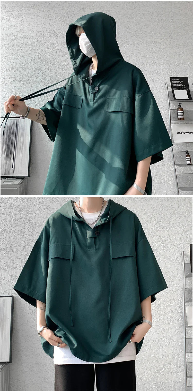 shirt Men Korean Half Sleeve Pullover Streetwear Loose