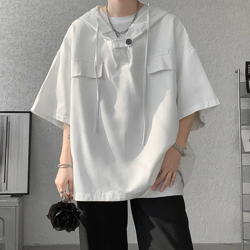 shirt Men Korean Half Sleeve Pullover Streetwear Loose