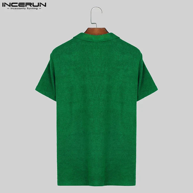Shirts Solid Color Lapel Short Sleeve Knitted Streetwear Men Clothing Summer 2024 Fashion Casual Tee Tops