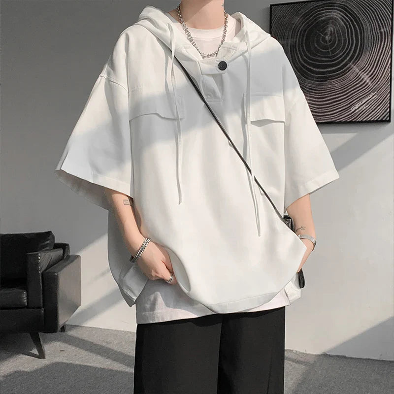 shirt Men Korean Half Sleeve Pullover Streetwear Loose