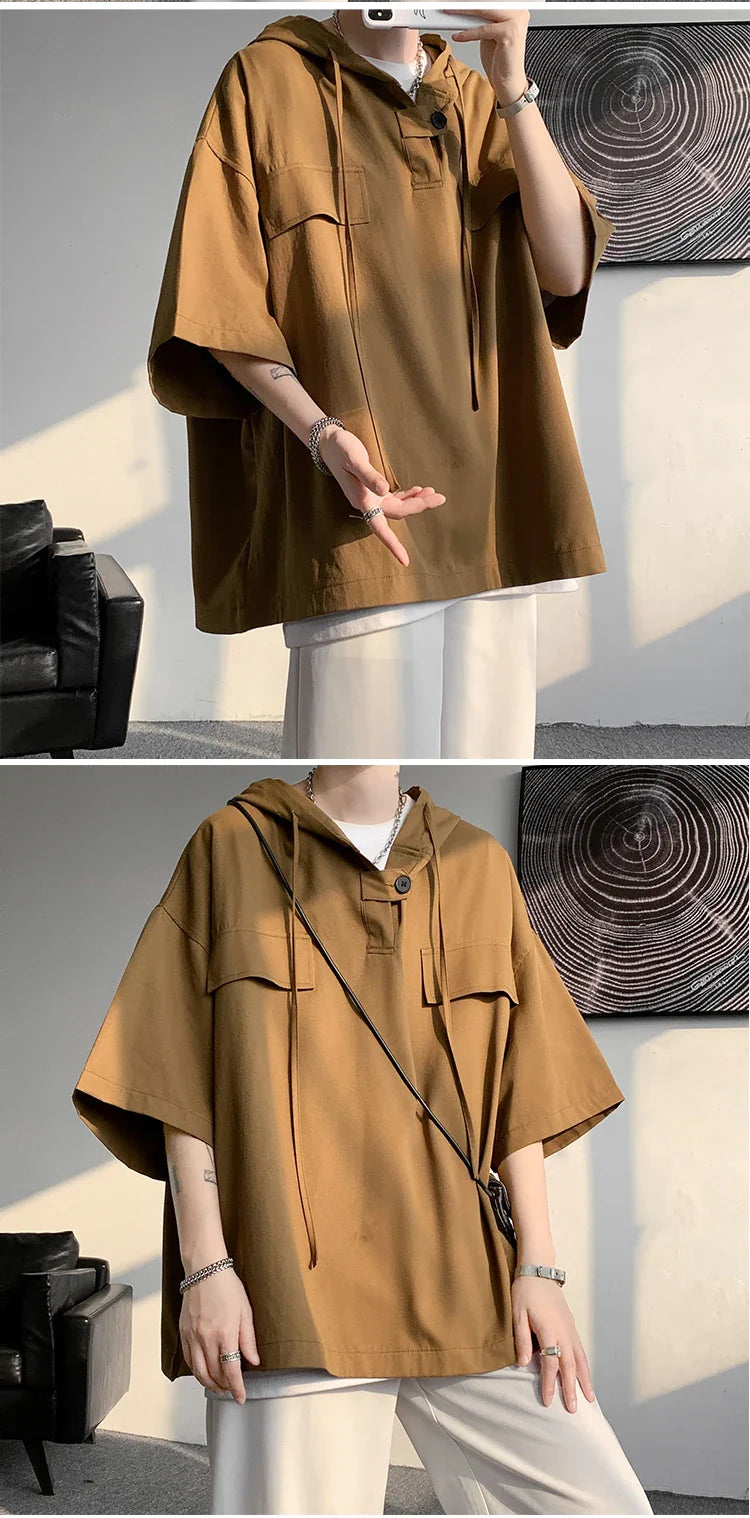 shirt Men Korean Half Sleeve Pullover Streetwear Loose