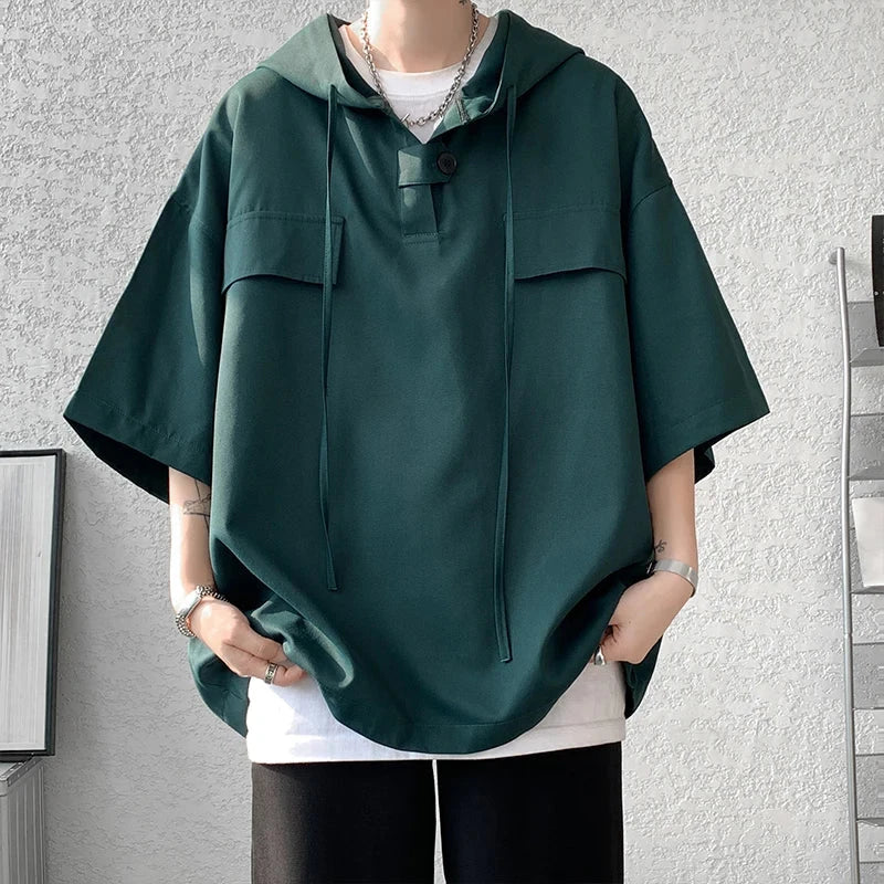 shirt Men Korean Half Sleeve Pullover Streetwear Loose