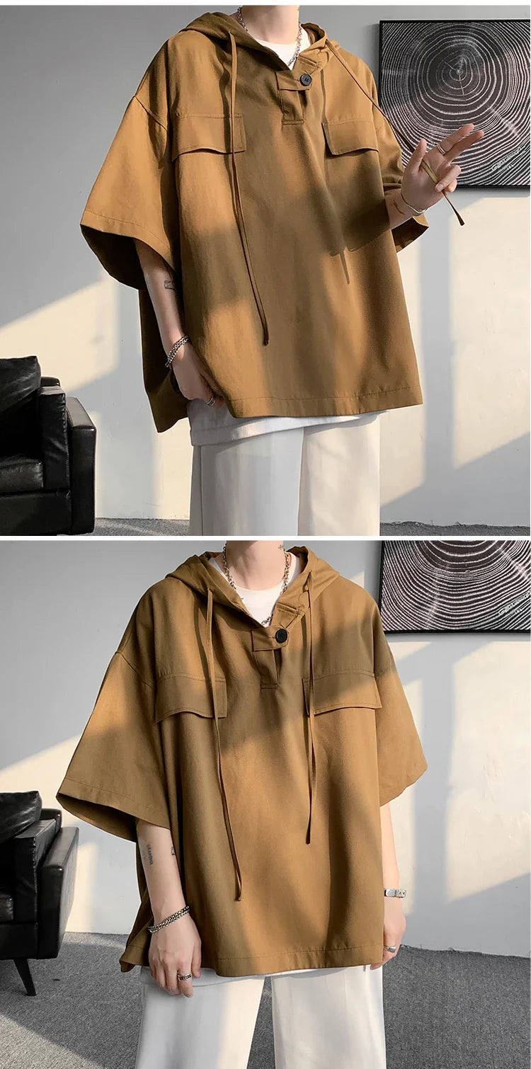 shirt Men Korean Half Sleeve Pullover Streetwear Loose