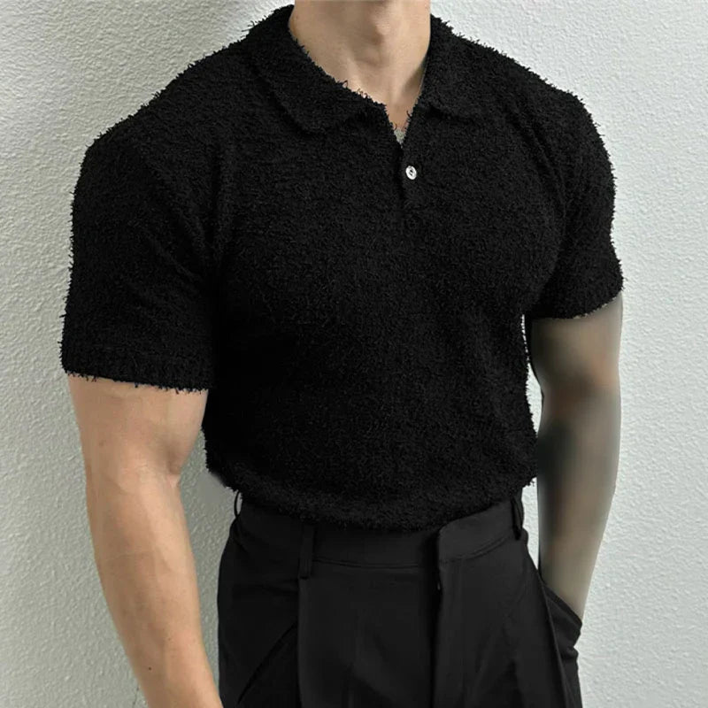 Shirts Solid Color Lapel Short Sleeve Knitted Streetwear Men Clothing Summer 2024 Fashion Casual Tee Tops