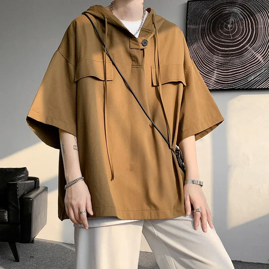 shirt Men Korean Half Sleeve Pullover Streetwear Loose