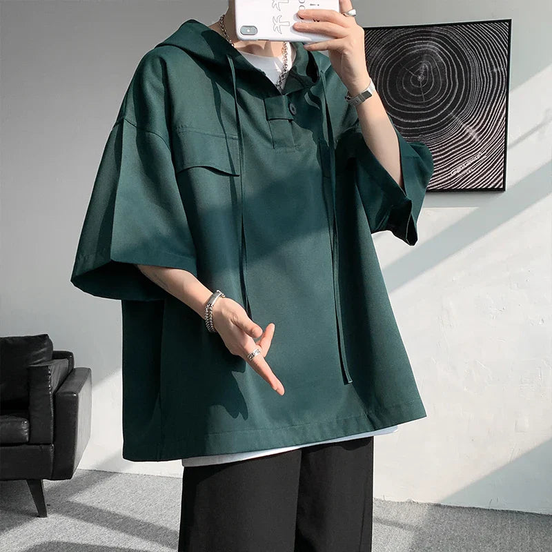 shirt Men Korean Half Sleeve Pullover Streetwear Loose