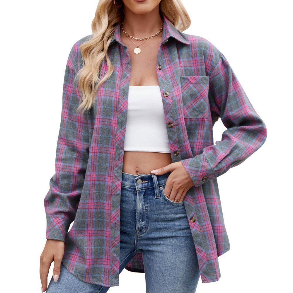 Casual Fashion Hot Girl Loose Plaid Shirt