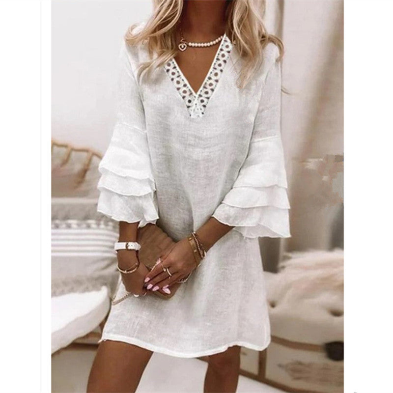 Women's Fashion Lace Cotton Linen Dress