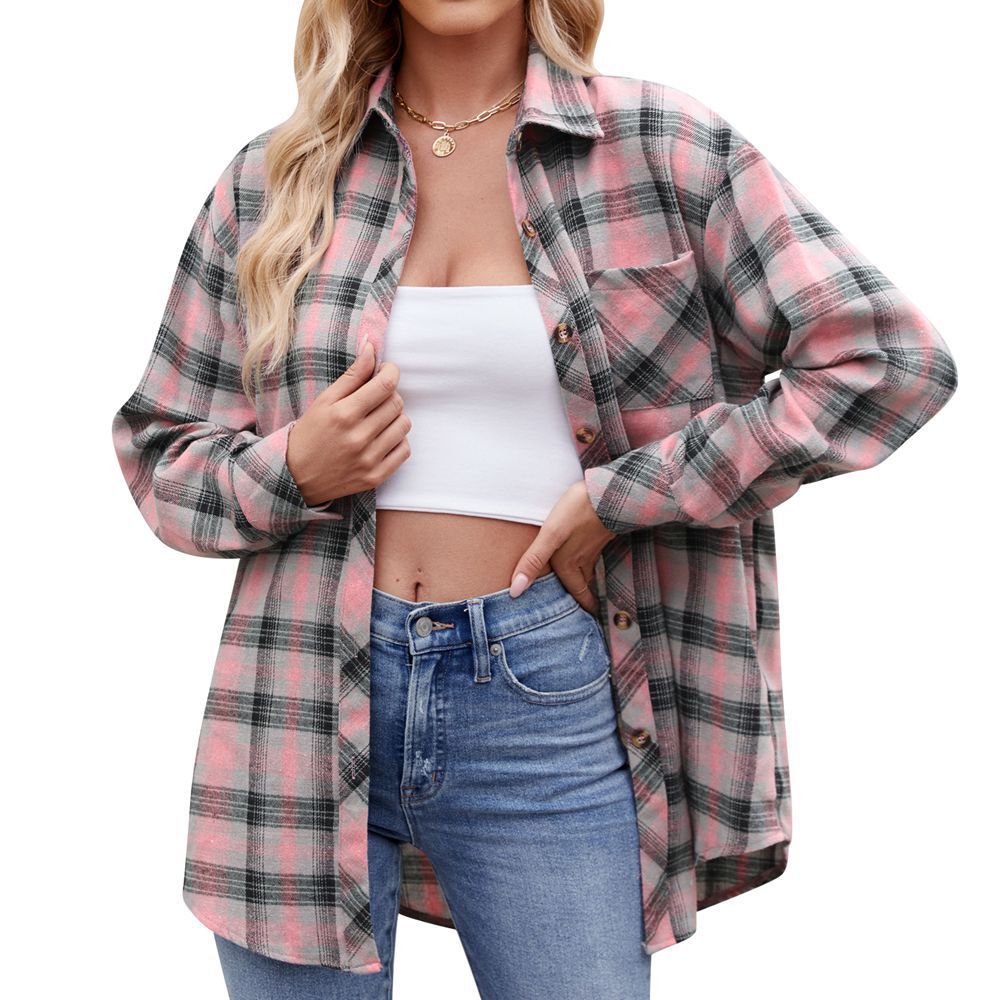 Casual Fashion Hot Girl Loose Plaid Shirt