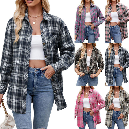 Casual Fashion Hot Girl Loose Plaid Shirt