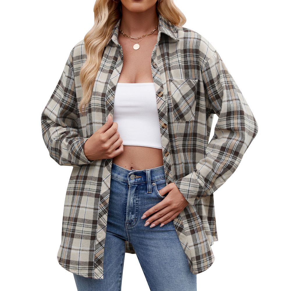 Casual Fashion Hot Girl Loose Plaid Shirt